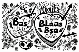 a heart with an arrow withe the words "Planas bastardas" in it tattoo idea