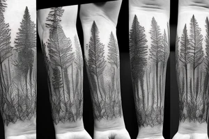 Sleeve of a forest around the leg
Roots starting from the bottom, growing into trees as it goes up tattoo idea