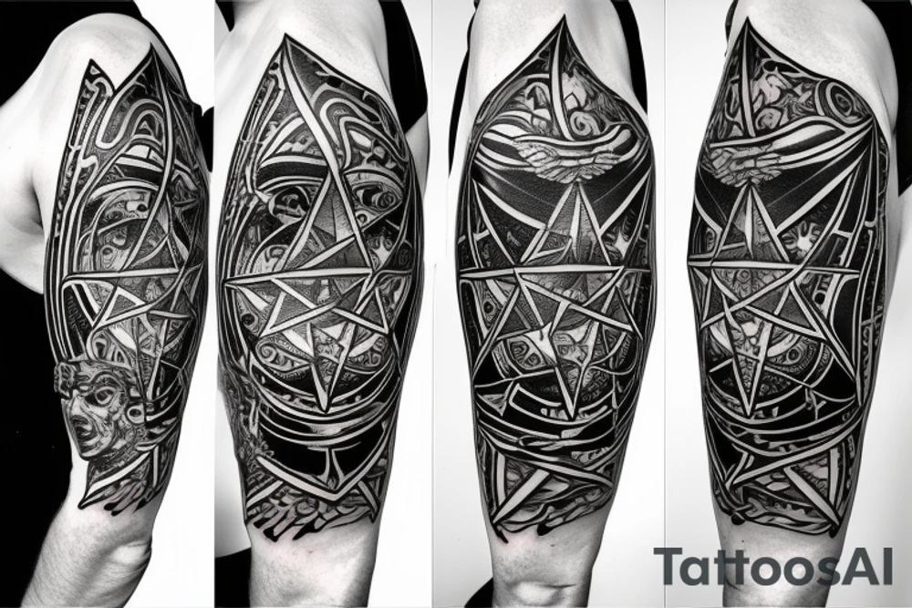 An electric Guitar with a pentagram around tattoo idea