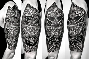 An electric Guitar with a pentagram around tattoo idea
