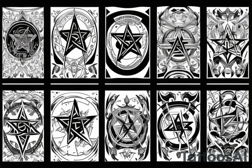 An electric Guitar with a pentagram around tattoo idea