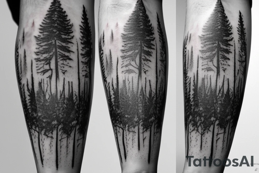 Sleeve of a forest around the leg
Roots starting from the bottom, growing into trees as it goes up tattoo idea