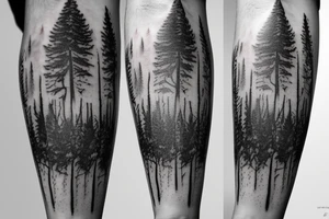 Sleeve of a forest around the leg
Roots starting from the bottom, growing into trees as it goes up tattoo idea