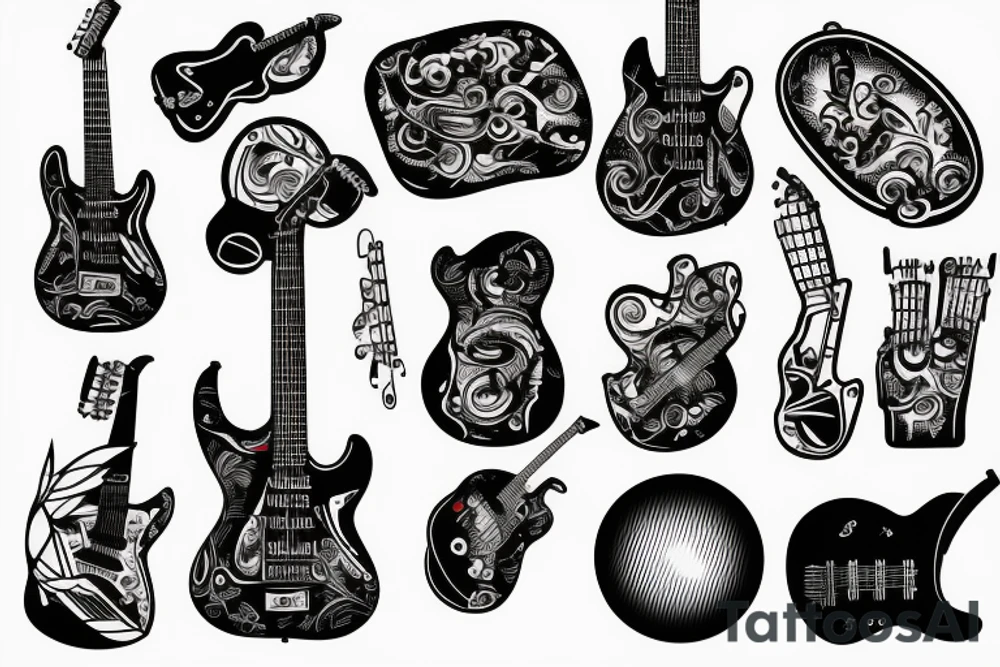 An electric Guitar with a music Shart around tattoo idea