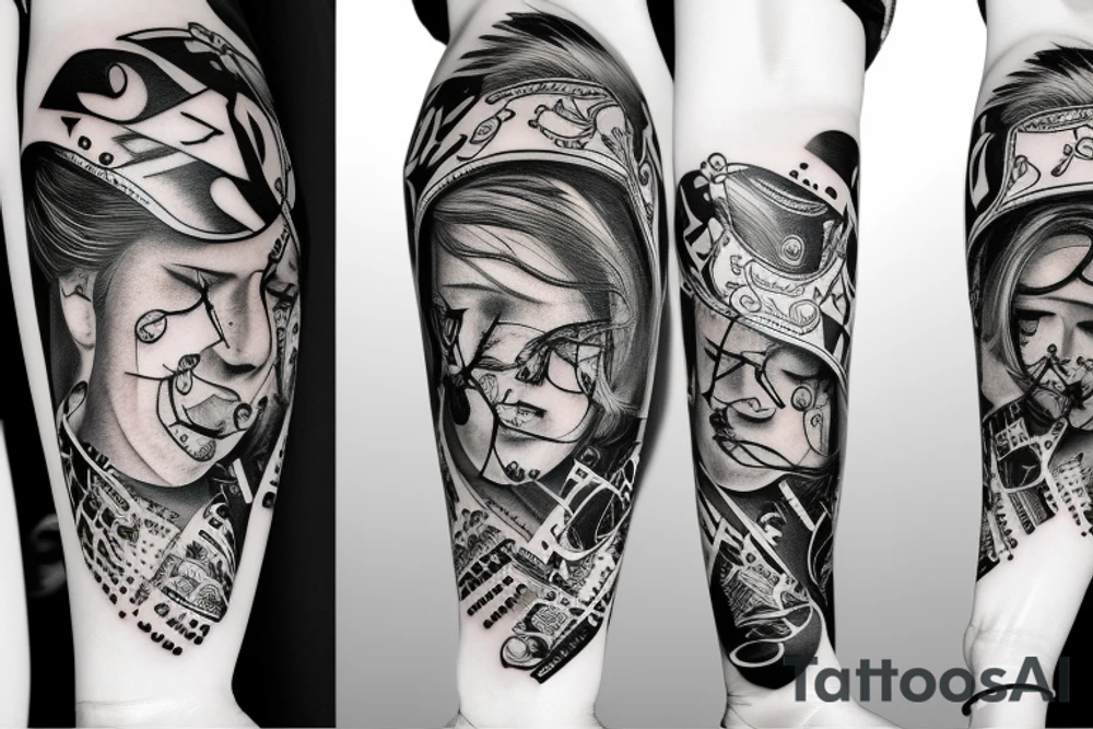 An electric Guitar with a music Shart around tattoo idea