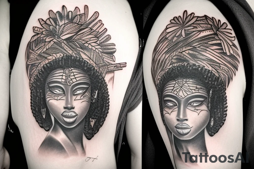 African goddess mask tattoo idea