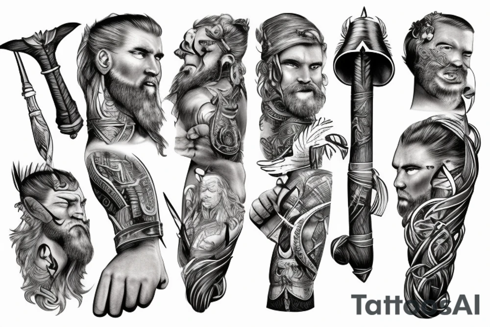 viking holding giant hammer tattoo idea