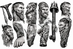 viking holding giant hammer tattoo idea