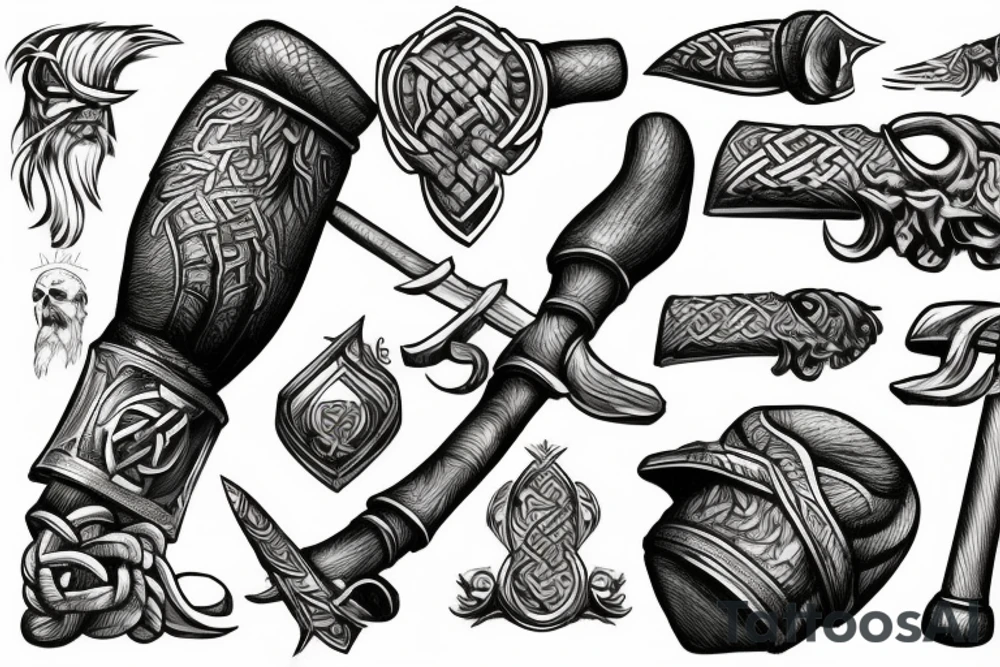 viking holding giant hammer tattoo idea