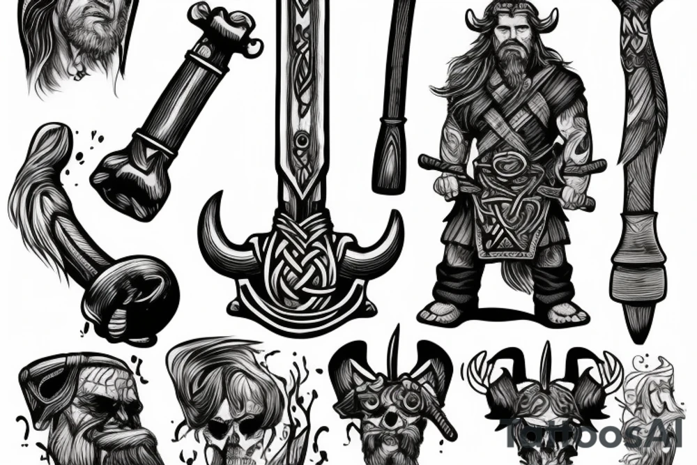viking holding giant hammer tattoo idea