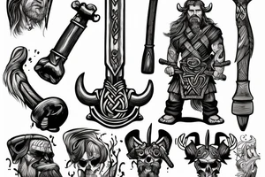 viking holding giant hammer tattoo idea