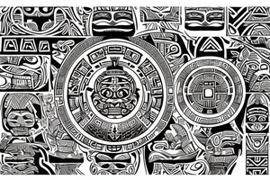 aztec calendar design with polynesian tribal tattoo idea