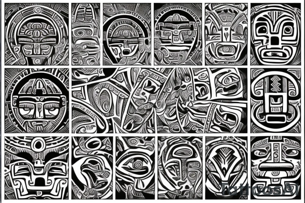 aztec calendar design with polynesian tribal tattoo idea