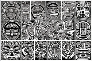 aztec calendar design with polynesian tribal tattoo idea