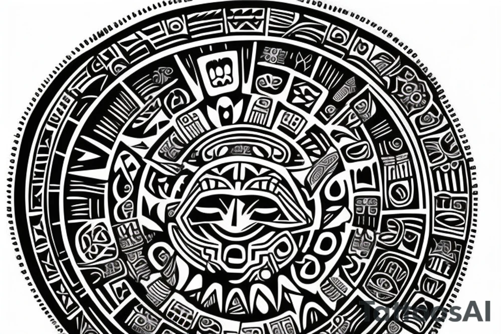 aztec calendar design with polynesian tribal tattoo idea