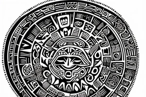 aztec calendar design with polynesian tribal tattoo idea