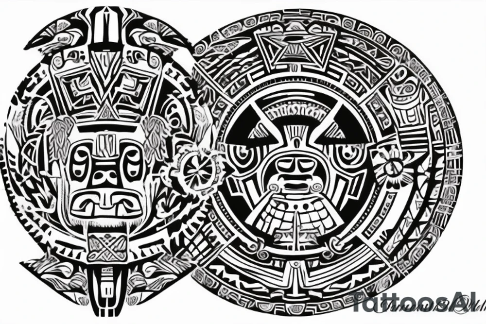 aztec calendar design with polynesian tribal tattoo idea