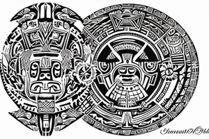 aztec calendar design with polynesian tribal tattoo idea