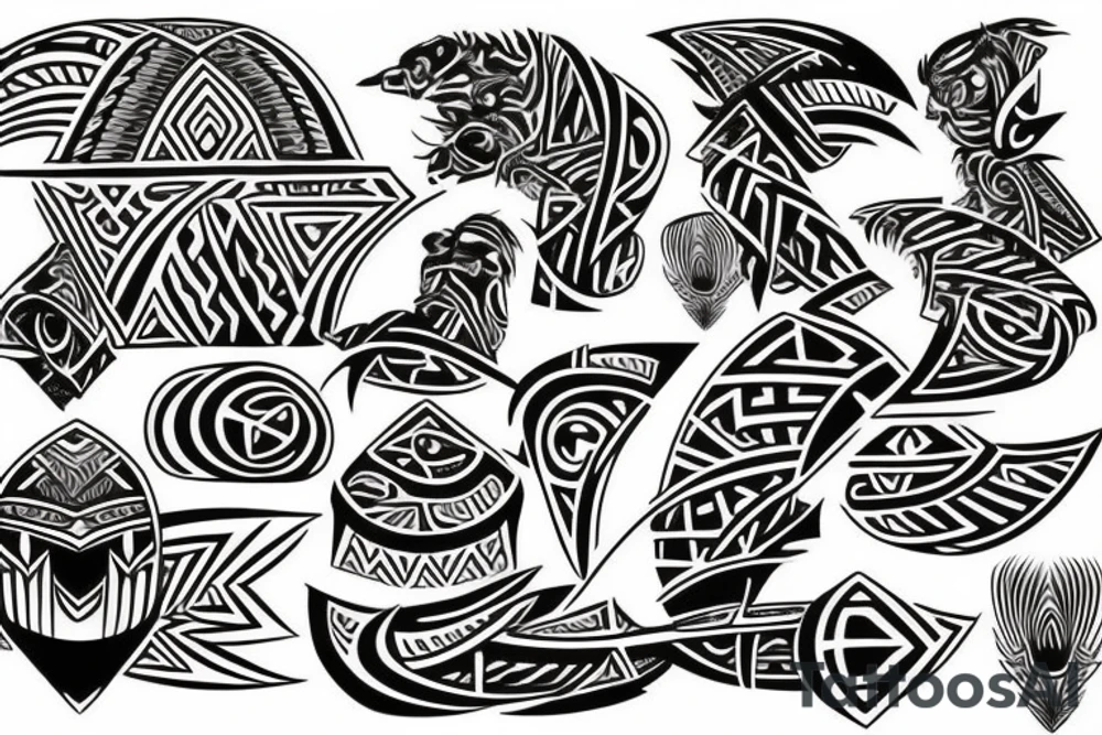 polynesian tribal sleeve, modern tattoo idea