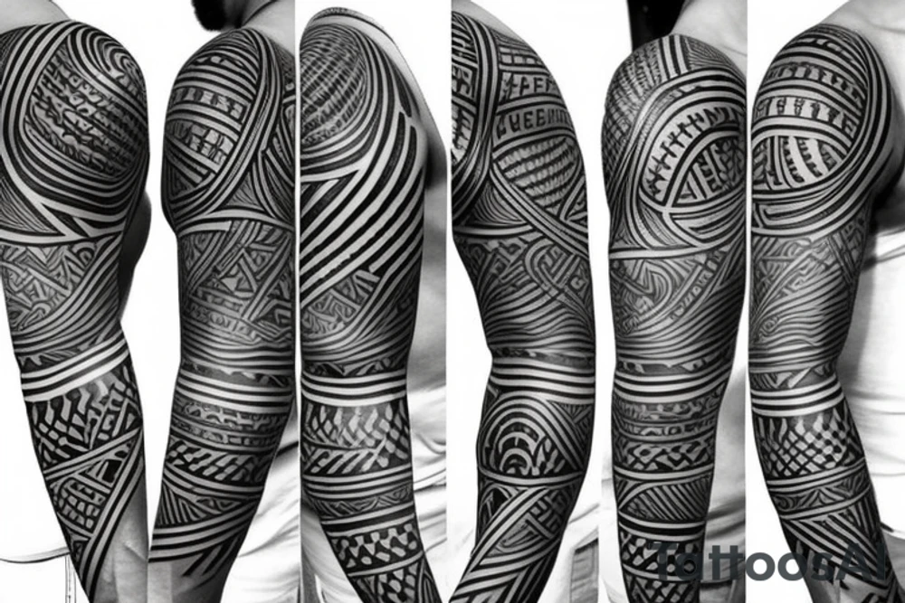 polynesian tribal sleeve, modern tattoo idea
