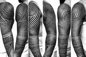 polynesian tribal sleeve, modern tattoo idea