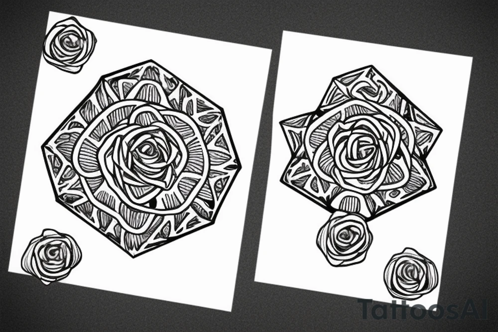 20 sided die with roses and flowers surrounding tattoo idea