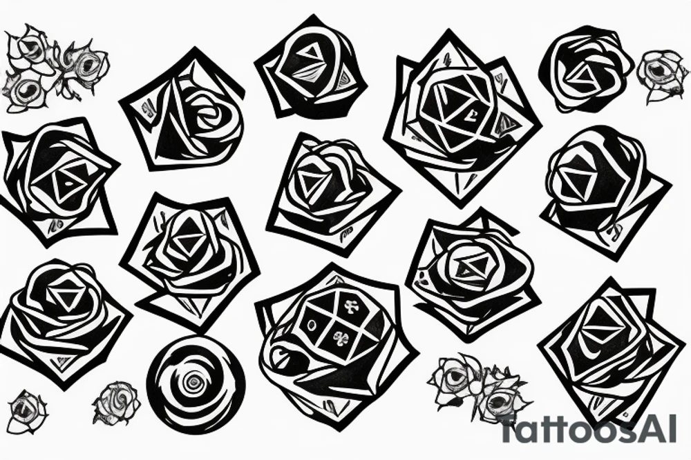 20 sided die with roses and flowers surrounding tattoo idea