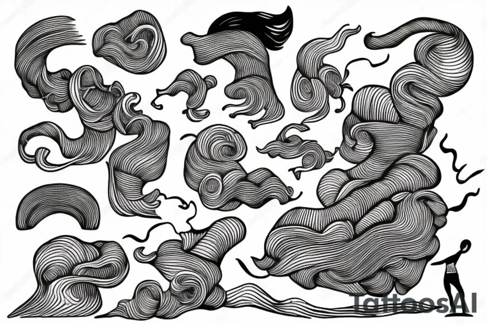 line drawing of a surfer with curly hair tattoo idea
