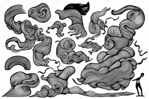 line drawing of a surfer with curly hair tattoo idea