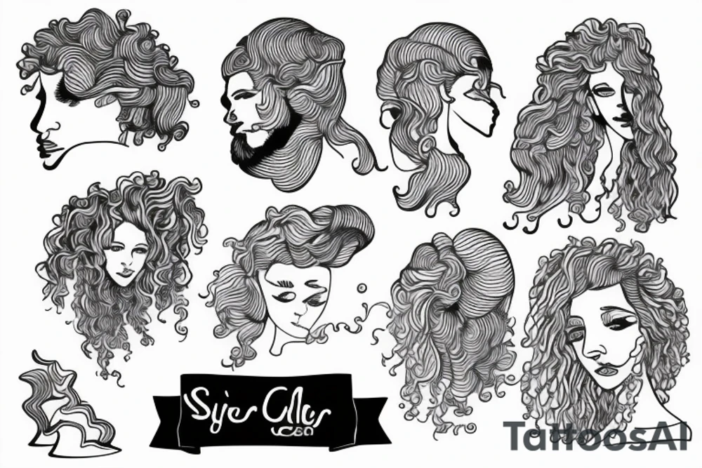 line drawing of a surfer with curly hair tattoo idea