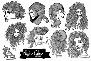 line drawing of a surfer with curly hair tattoo idea