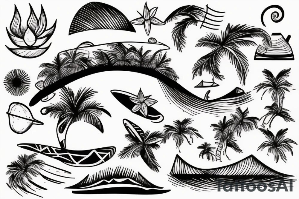 line drawing of a surfer tattoo idea