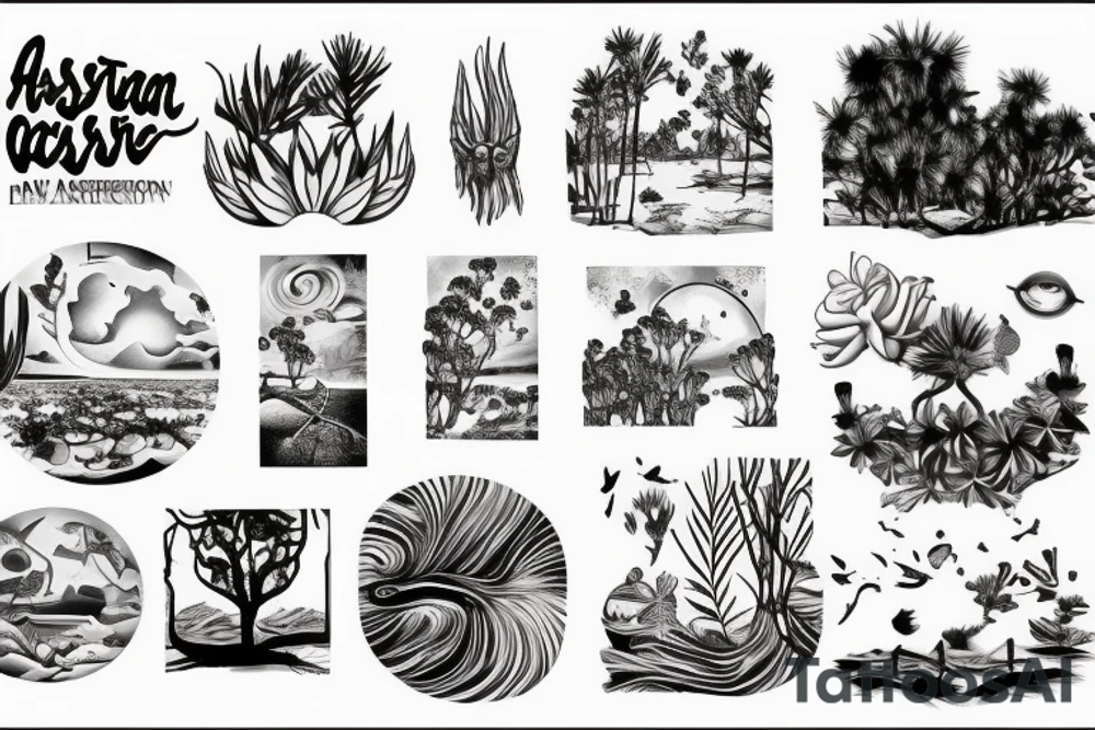 Australian desert oasis during a sunset tattoo idea