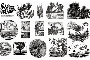 Australian desert oasis during a sunset tattoo idea