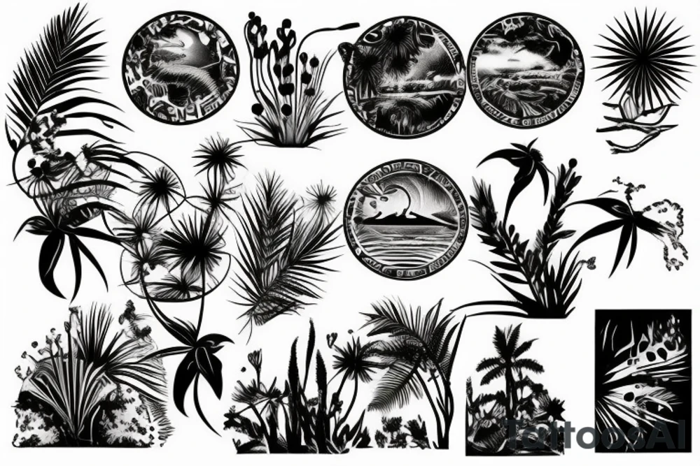 Australian desert oasis during a sunset tattoo idea