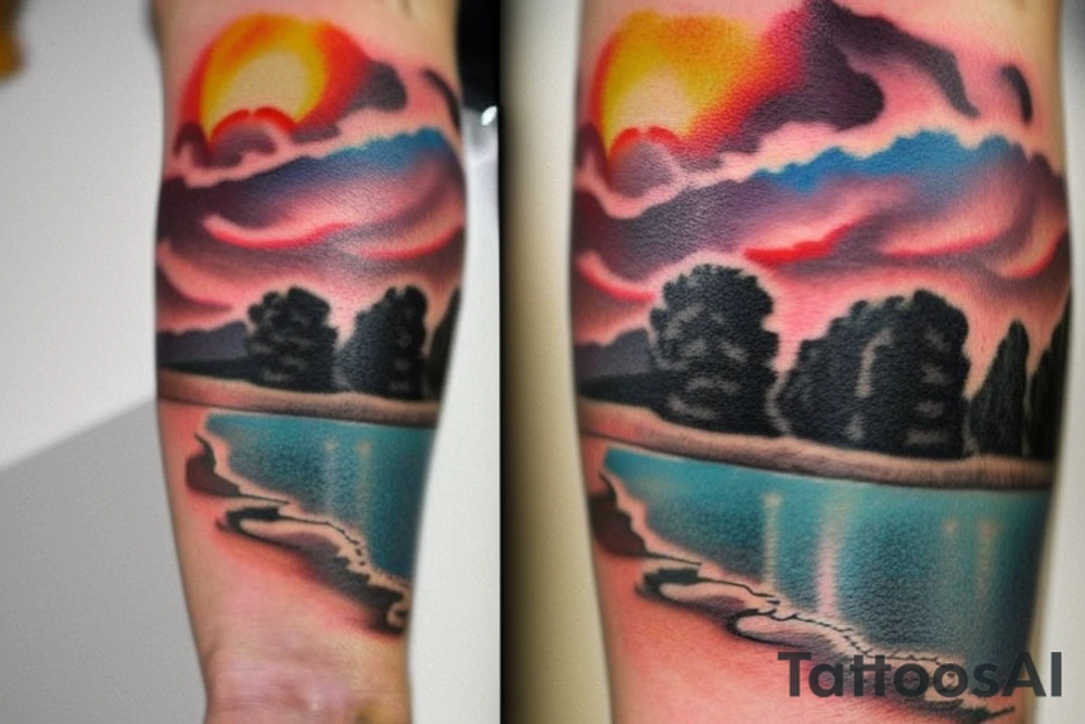 Sleeve tattoo of the Murray River during sunset, on my left arm. tattoo idea