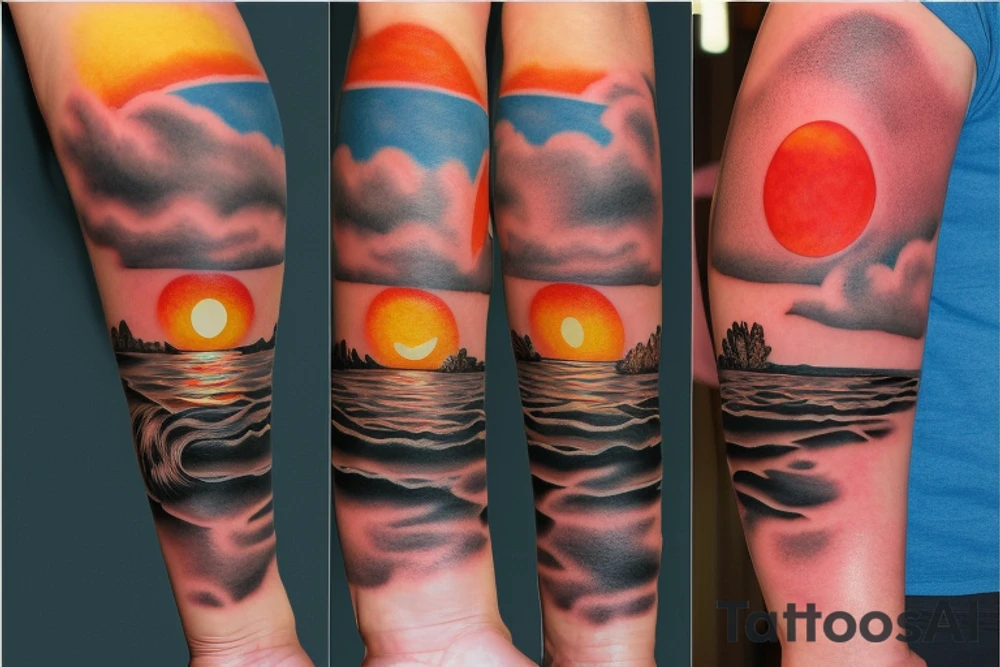 Sleeve tattoo of the Murray River during sunset, on my left arm. tattoo idea