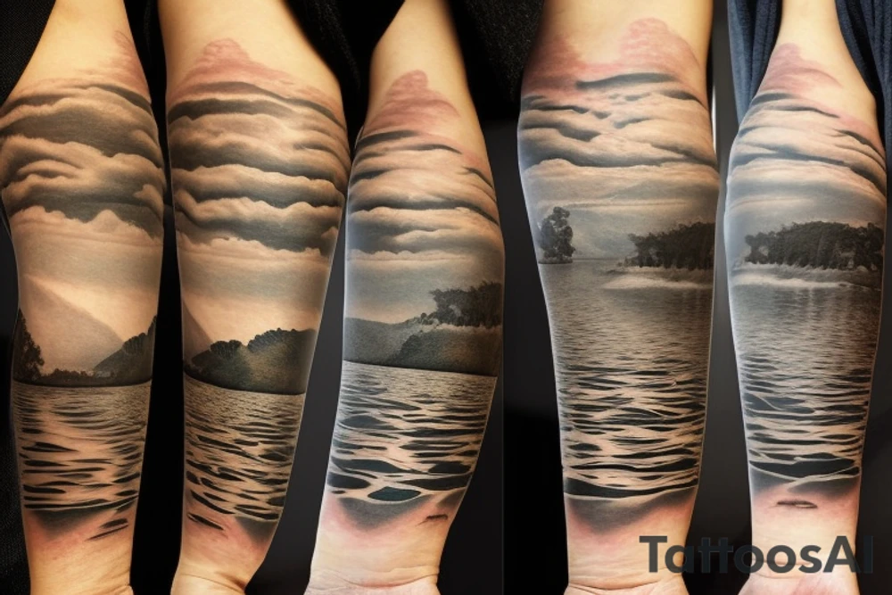 Sleeve tattoo of the Murray River during sunset, on my left arm. tattoo idea