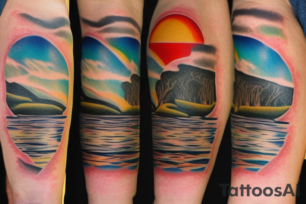Sleeve tattoo of the Murray River during sunset, on my left arm. tattoo idea