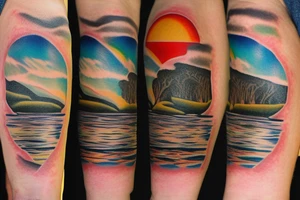 Sleeve tattoo of the Murray River during sunset, on my left arm. tattoo idea