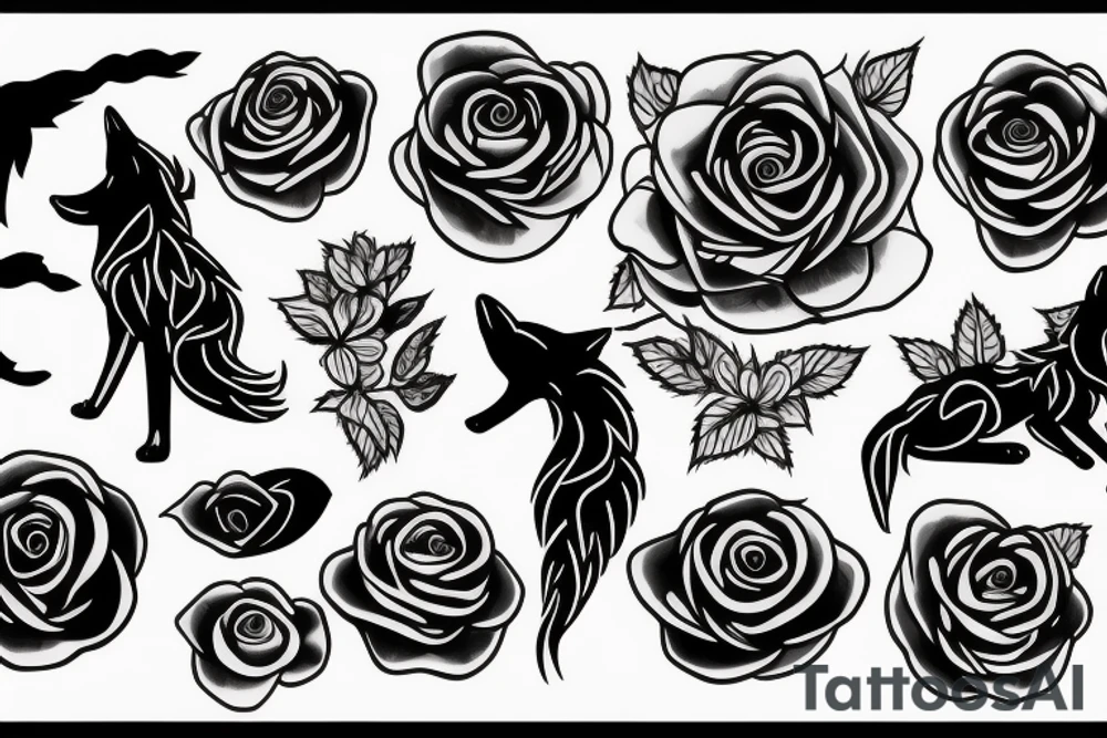 Wolf with rose tattoo idea