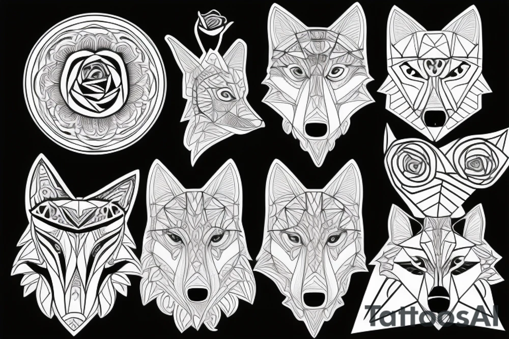 Tribal wolf with rose tattoo idea