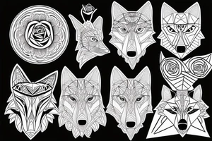 Tribal wolf with rose tattoo idea