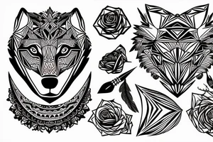 Tribal wolf with rose tattoo idea