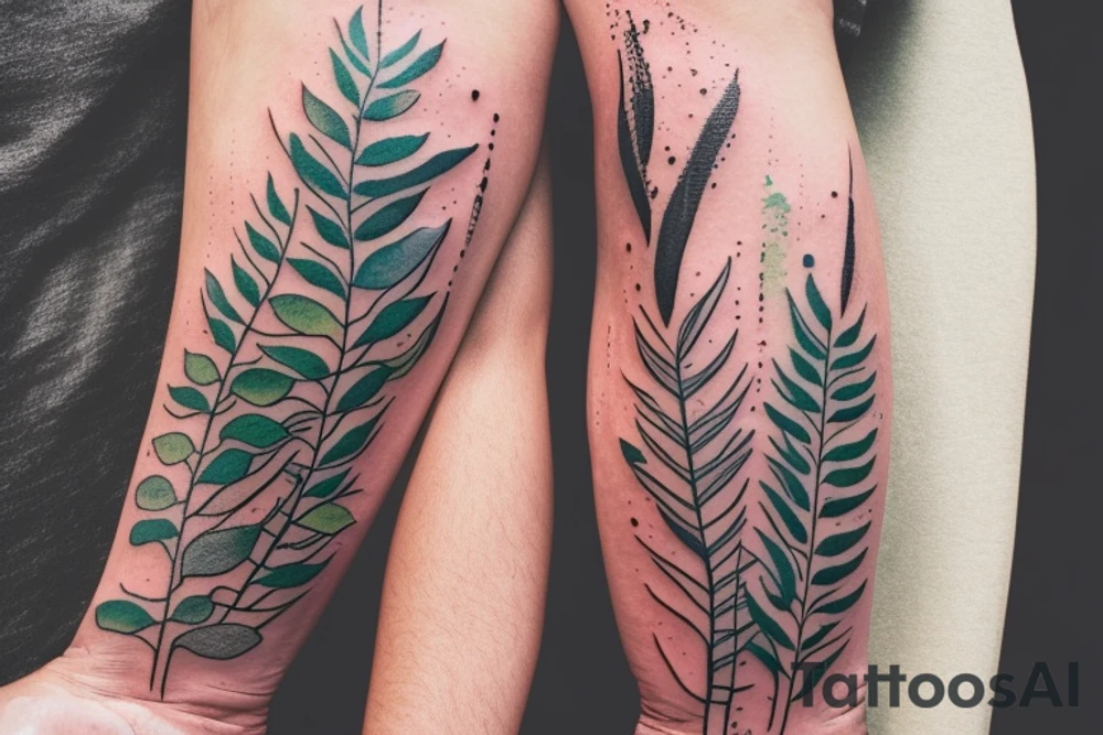 On my left arm, a sleeve tattoo of the Murray River with Eucalyptus camaldulensis is the background during sunset. tattoo idea
