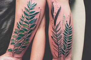 On my left arm, a sleeve tattoo of the Murray River with Eucalyptus camaldulensis is the background during sunset. tattoo idea