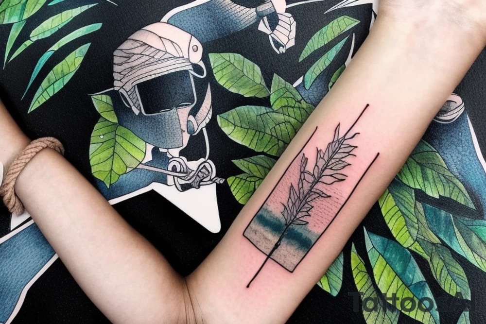 On my left arm, a sleeve tattoo of the Murray River with a rope swing hanging on a Eucalyptus camaldulensis in the background during sunset. tattoo idea