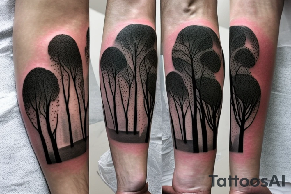 On my left arm, a sleeve tattoo of the Murray River with a Eucalyptus camaldulensis in the foreground during sunset. tattoo idea