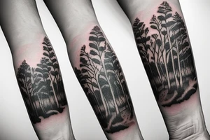 On my left arm, a sleeve tattoo of the Murray River with a Eucalyptus camaldulensis in the foreground during sunset. tattoo idea