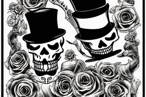 A skeleton wearing a top hat while shooting a double-barrelled shotgun. tattoo idea